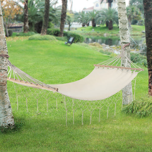 Chaise Hamac à Franges Fauteuil Suspendu avec Cordes Tressées pour Intérieur Extérieur Jusqu'à 150kg 200x80cm Crème [casa.pro]