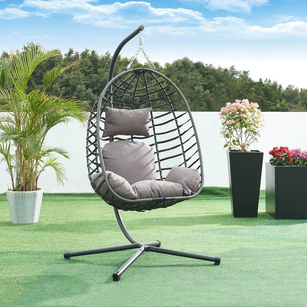Fauteuil suspendu Kandsvas avec support 198x110x95 cm gris [en.casa] - premiumXL