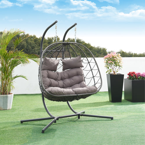 Fauteuil suspendu 2 places avec support Skense 198 x 156 x 98 cm gris [en.casa]