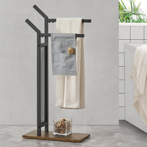 Portasciugamani Telavi acciaio 88x40x20cm nero / effetto legno [en.casa] - premiumXL