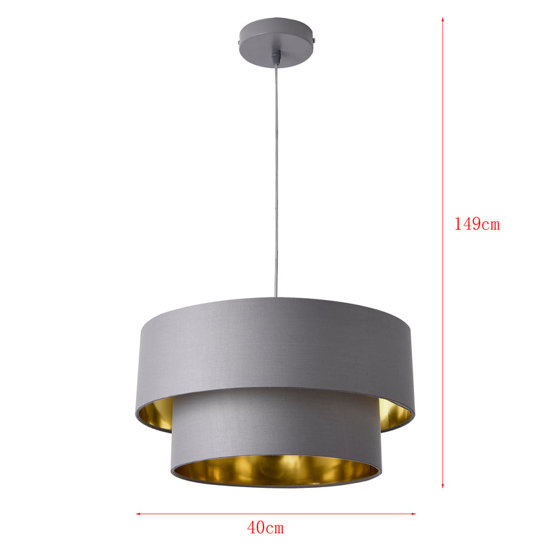 Croquis coté Suspension Lopar E27 60W en Métal et Textile Gris Doré [lux.pro]