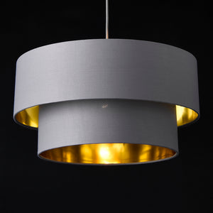Suspension Lopar E27 60W en Métal et Textile Gris Doré [lux.pro]