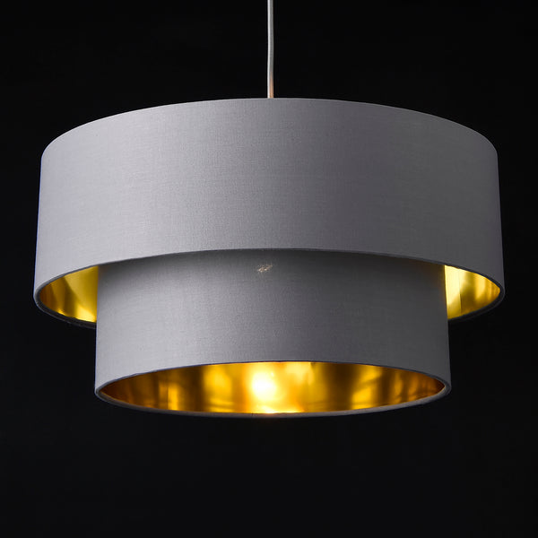 Suspension Lopar E27 60W en Métal et Textile Gris Doré [lux.pro]