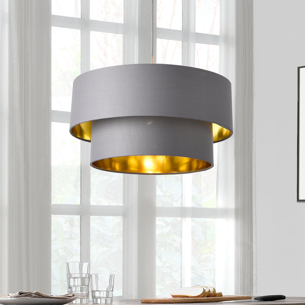 Suspension Lopar E27 60W en Métal et Textile Gris Doré [lux.pro]