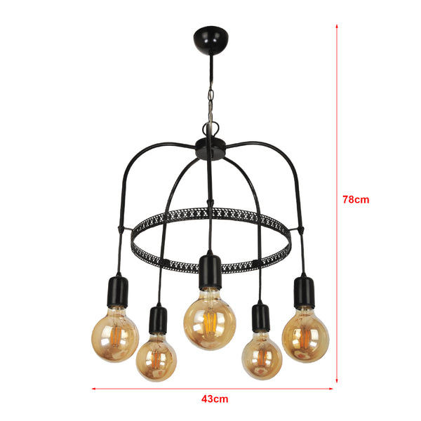 Lampadario 'Llandudno' a 3-4-5 Fonti Luce in Stile Industriale Lampada da Soffitto con Portalampada Pendenti Senza Paralumi - Vari Colori - lux.pro