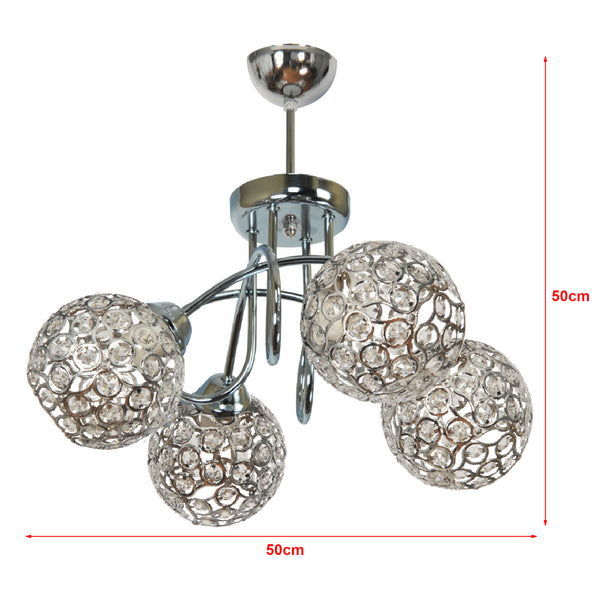 Lampadario a Bracci 'Mundesley' 3-4 Fonti Luce Lampada da Soffitto con Paralumi Sferici a Rete Metallica con Pezzi di Cristalli Artificiali - Vari Colori - lux.pro