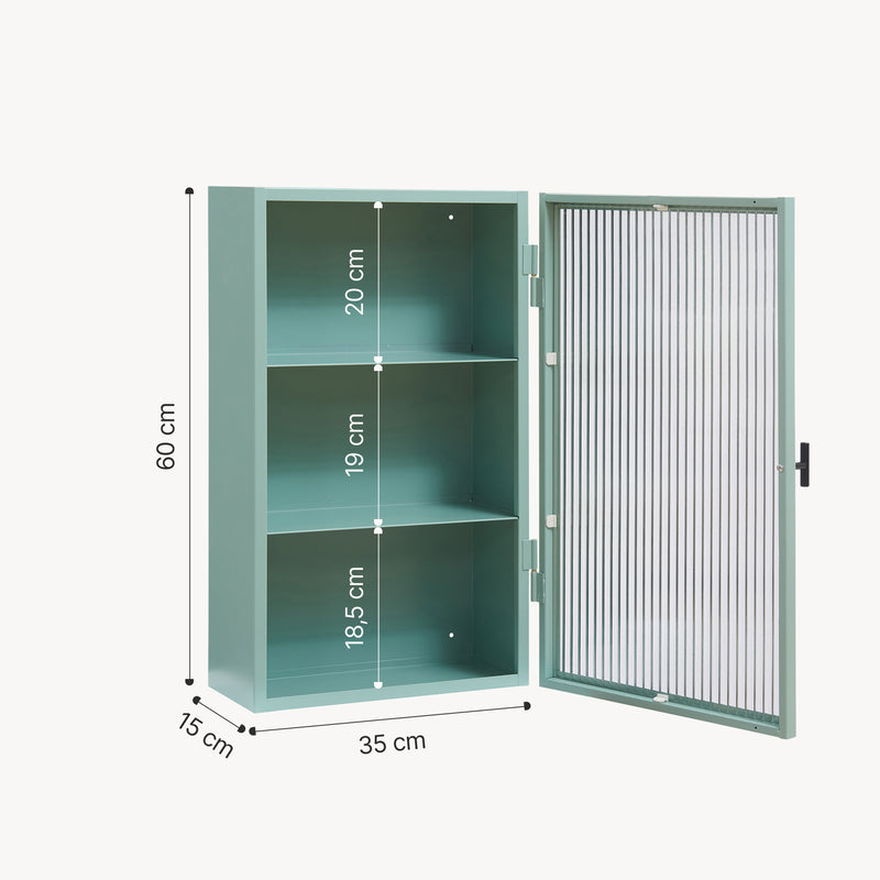 Croquis coté Armoire murale Zundert avec porte en verre strié 60 x 35 x 15 cm acier [en.casa]