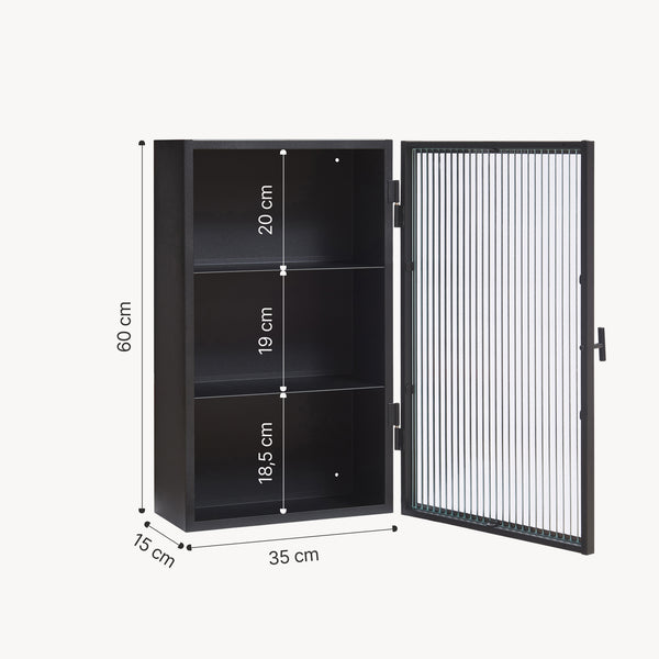 Armoire murale Zundert avec porte en verre strié 60 x 35 x 15 cm acier [en.casa]