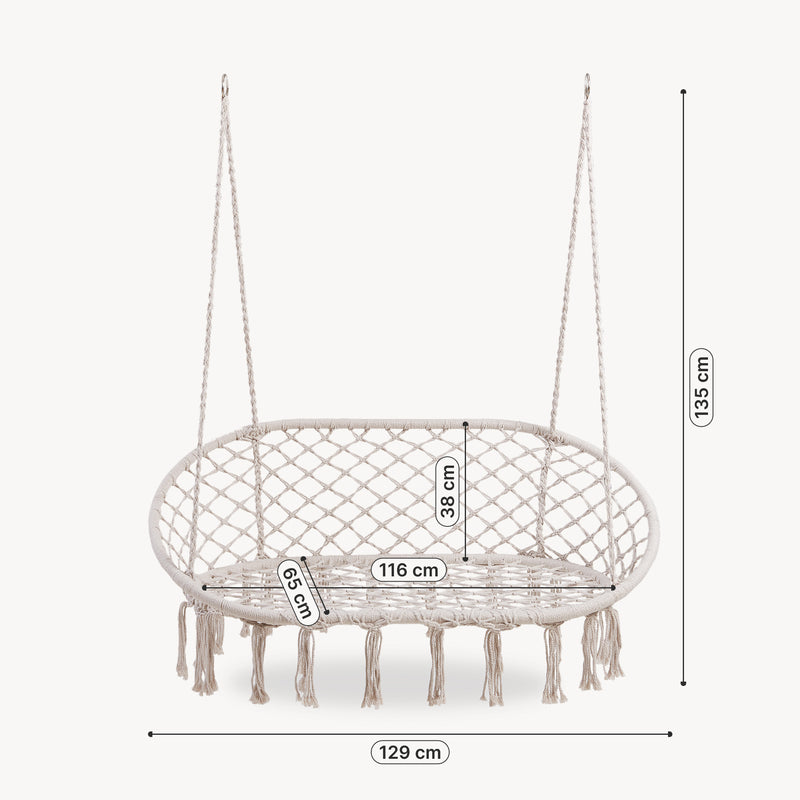 Croquis coté Fauteuil suspendu Kailua pour 2 personnes 135 x 129 x 65 cm blanc crème casa.pro