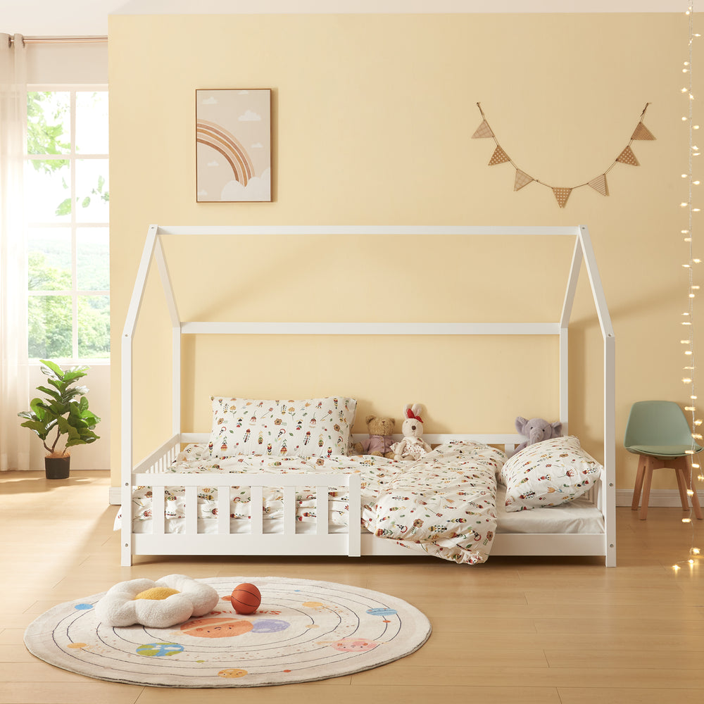 Letto casetta Hesel con materasso e barriera anticaduta bianco [en.casa] - premiumXL