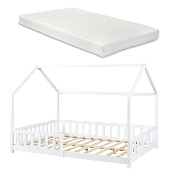 Hausbett Hesel mit Matratze und Rausfallschutz Weiß [en.casa]