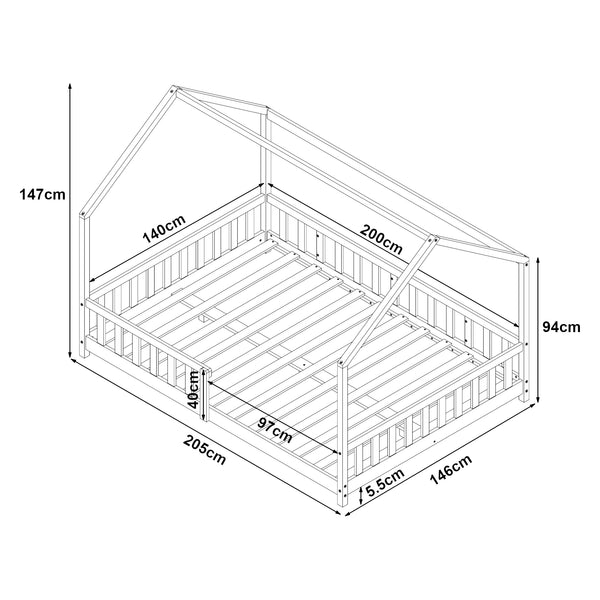 Hausbett Hesel mit Matratze und Rausfallschutz Weiß [en.casa]