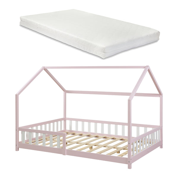 Hausbett Hesel mit Matratze und Rausfallschutz Weiß [en.casa]