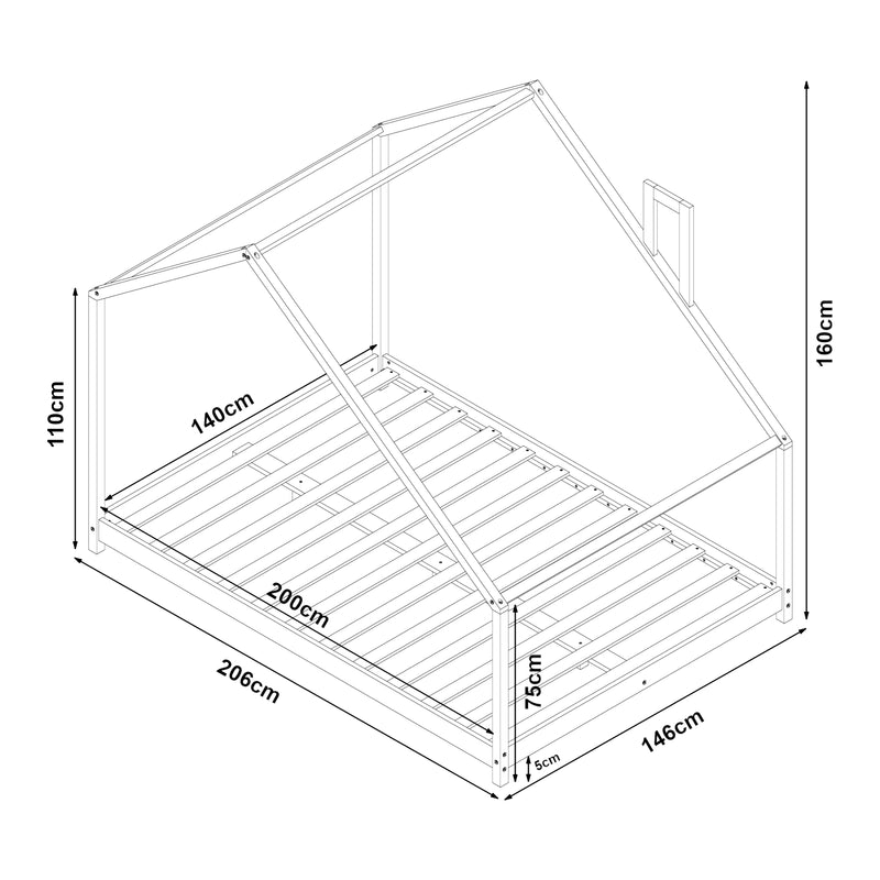 Maßskizze Hausbett Siuntio mit Matratze Natur [en.casa]