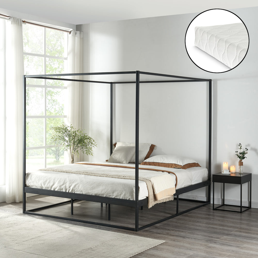 Letto a baldacchino Kristianstad con materasso nero in diverse misure [en.casa] - premiumXL