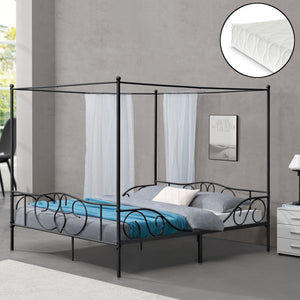 Himmelbett Finström aus Stahl mit Kaltschaummatratze [en.casa]