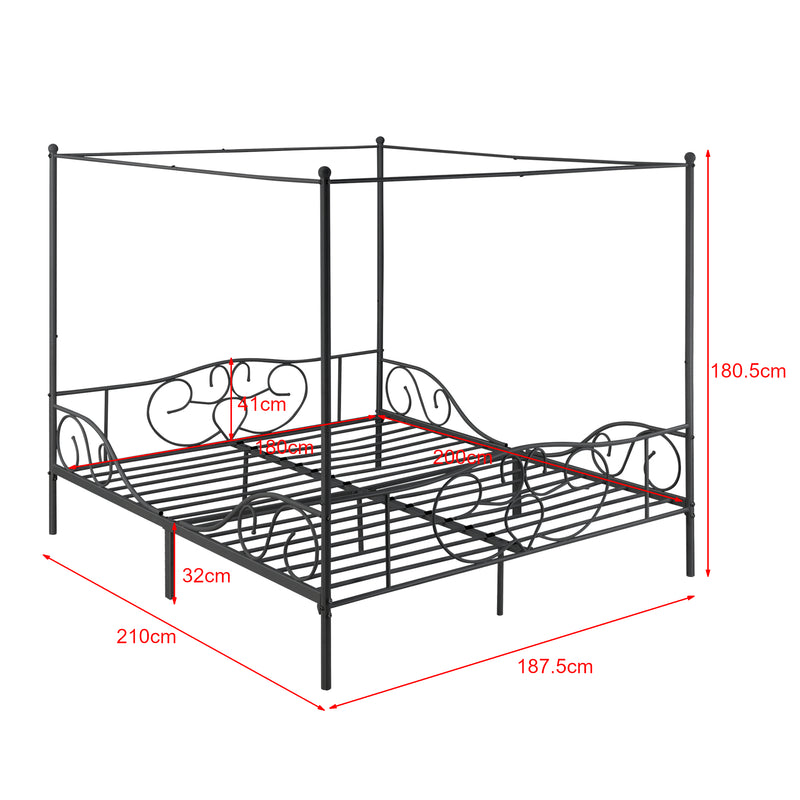 Croquis coté Lit Double à Baldaquin Finström en Métal Matelas à Mousse à Froid [neu.haus] [en.casa]