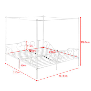 Lit Double à Baldaquin Finström en Métal Matelas à Mousse à Froid [neu.haus] [en.casa]