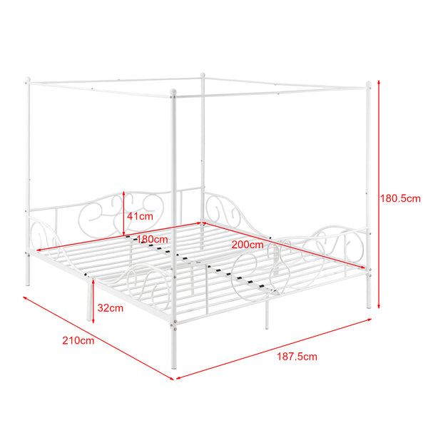 Lit Double à Baldaquin Finström en Métal Matelas à Mousse à Froid [neu.haus] [en.casa]