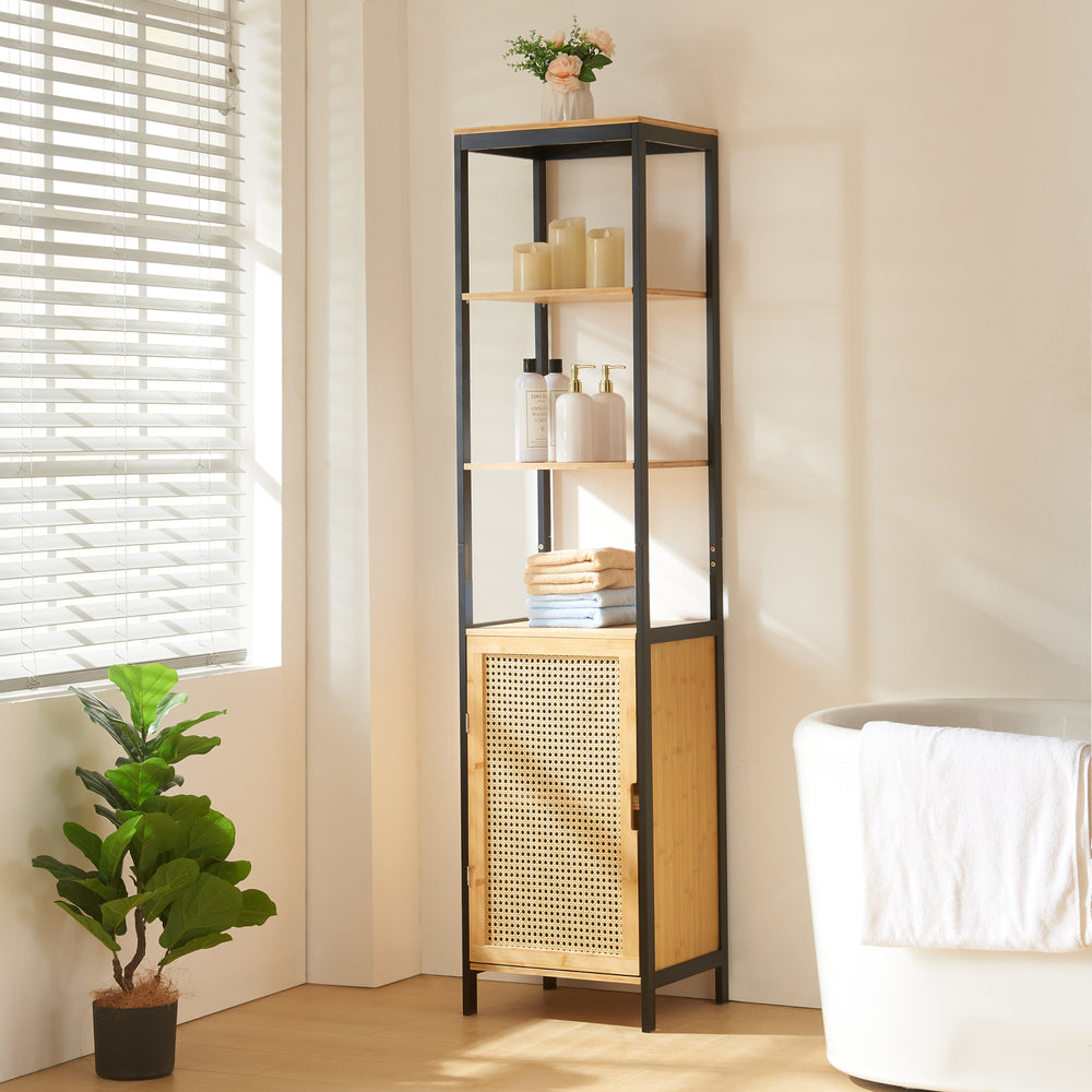 Armoire haute Tervola 172x40x35cm bambou noir [en.casa] - premiumXL