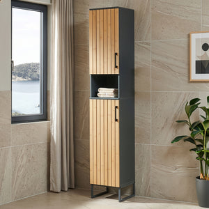Armoire haute Svanes 170x30x30 cm Gris foncé/Naturel [en.casa]