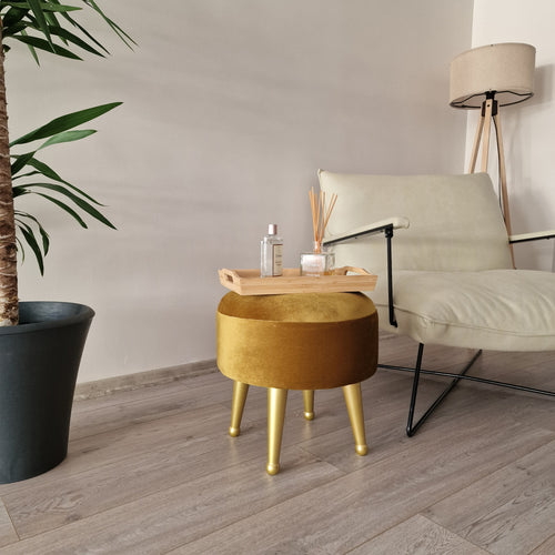 Polsterhocker Laholm Ø 40cm Samt in versch. Farben [en.casa] - premiumXL
