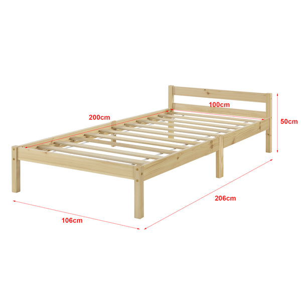 Struttura Letto in Legno di Pino 90/100/120/140/160 x 200 cm con Testiera Bassa Letto Singolo / Francese / Matrimoniale in Design Minimal - Vari Colori