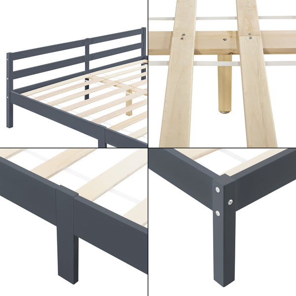 Cadre de Lit Solide Stylé à Sommier à Lattes Design en Pin et Bois Stratifié [en.casa]