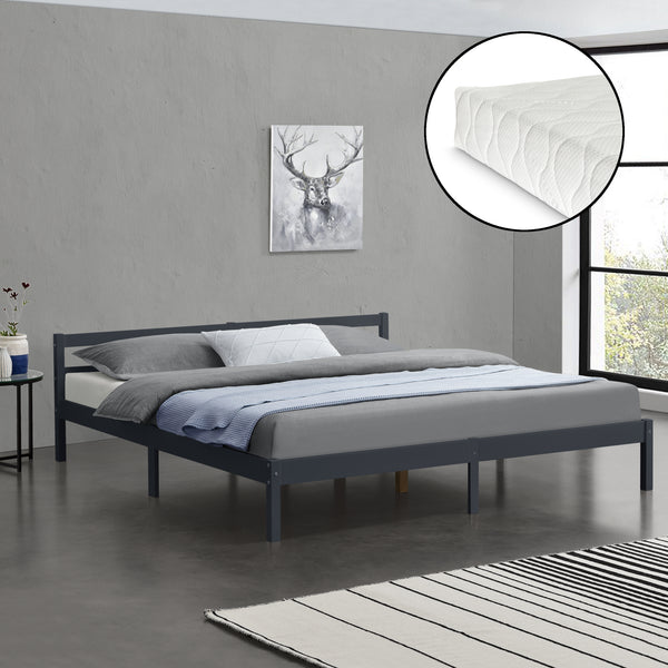 Cadre de Lit Nakkila Pin avec Matelas à Mousse à Froid [en.casa]