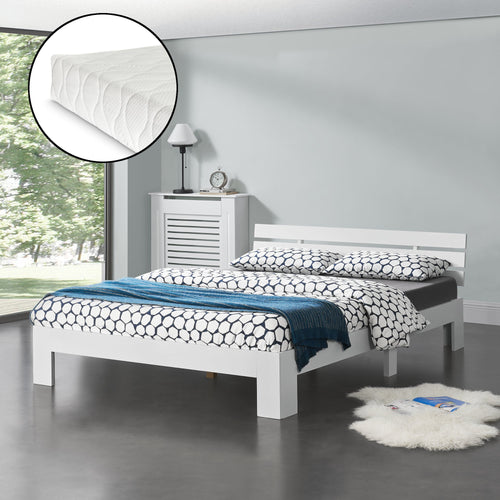 Cadre de Lit Design Nivala à Matelas à Mousse à Froid Pin [en.casa]