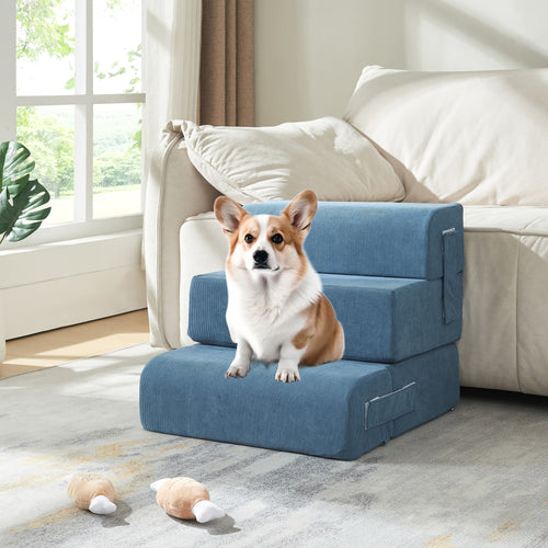 Escalier pour animaux Joelerhatra 4 pièces 45x50x45 cm velours côtelé bleu [en.casa] - premiumXL