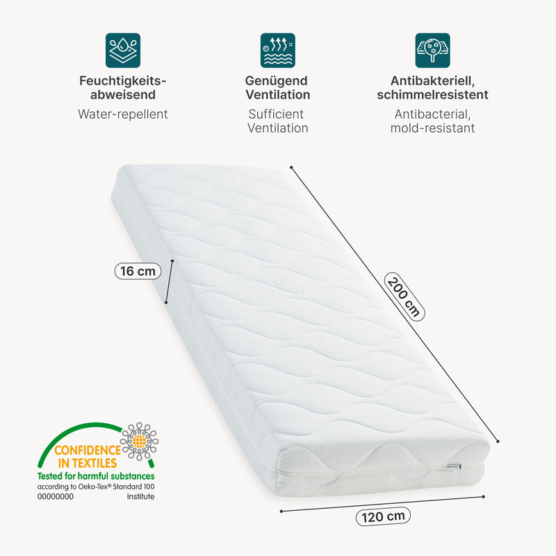 Croquis coté [neu.haus] Matelas en mousse à froid (7 zones mousse de mémoire)Premium comfort matelas rouleau