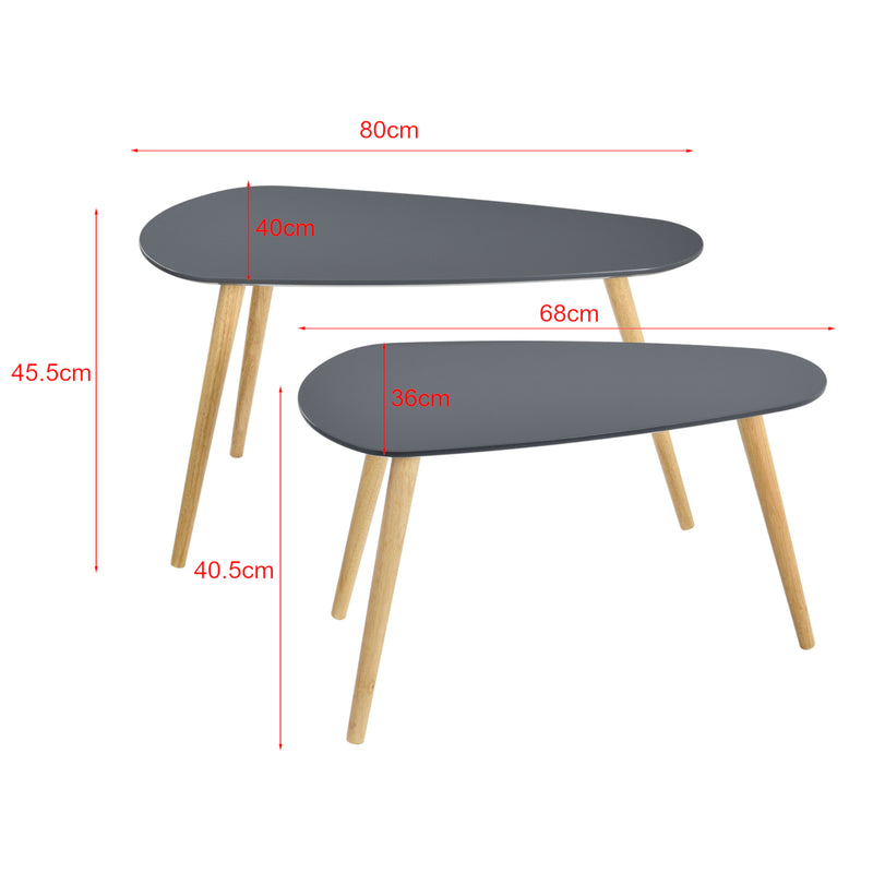 Croquis coté Lot de 2 Tables Basses Langesund Tailles Différentes  MDF Pin [en.casa]