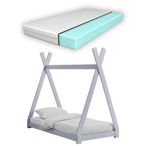 [en.casa] Letto per Bambino a Forma di Tenda Indiana con Materasso a Schiuma Fredda Lettino Tipi di Legno Pino in Stile Montessori con Materasso Anallergico Oeko-Tex Standard 100