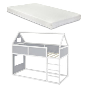 Lit d'Enfant Superposé Maison Solide à Sommier à Lattes avec Matelas et Échelle Pin Contreplaqué 90 x 200 cm [en.casa] [neu.haus]