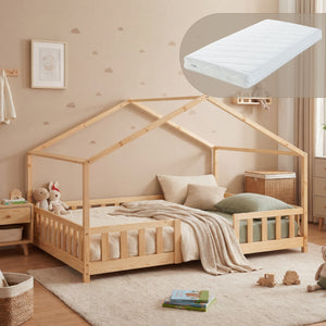 Lit d'enfant en forme de maison Treviolo avec matelas bois de pin [en.casa]
