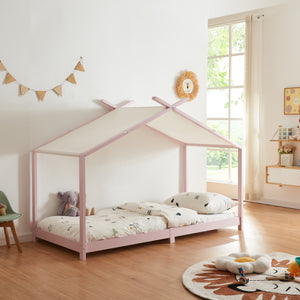 Lit cabane enfant Brome 90x200 cm en bois de pin avec sommier [en.casa]