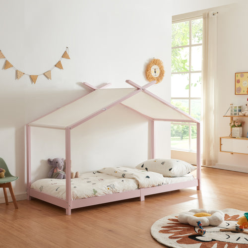 Lit cabane enfant Brome 90x200 cm en bois de pin avec sommier [en.casa]