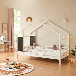 Letto a Casetta Lorenskog per Cameretta 90 x 200 cm in Legno di Pino con Barriera Anticaduta [en.casa]