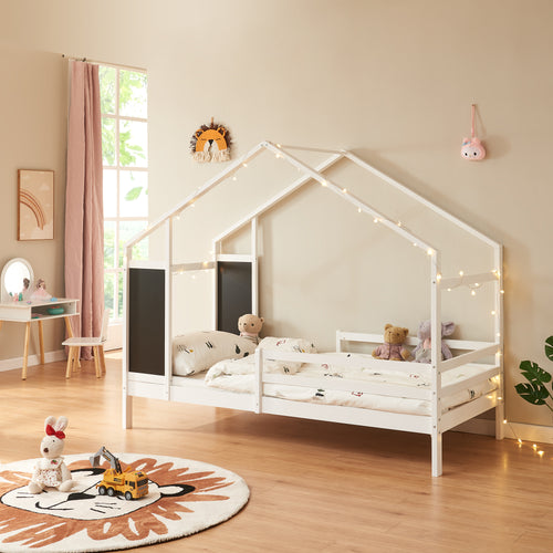 Letto a Casetta Lorenskog per Cameretta 90 x 200 cm in Legno di Pino con Barriera Anticaduta [en.casa]