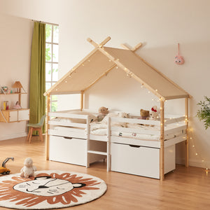 Lit cabane Surnadal 90x200 cm pin blanc/naturel [en.casa] - premiumXL