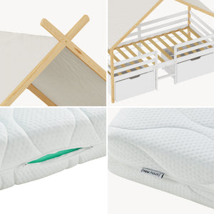 Letto Casetta per Bambini Surnadal con Materasso 90x200 cm Cassetti e Sbarre [en.casa] 