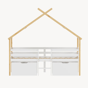 Letto Casetta per Bambini Surnadal con Materasso 90x200 cm Cassetti e Sbarre [en.casa] 