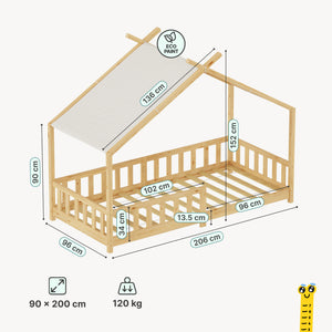 Letto a casa Rila in stile Montessori con protezione anticaduta 90x200 cm [en.casa]