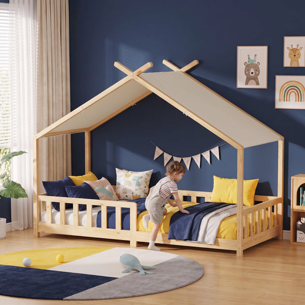 Letto a casa Rila in stile Montessori con protezione anticaduta 90x200 cm [en.casa]