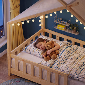 Letto a casa Rila in stile Montessori con materasso e protezione anticaduta 90x200 cm [en.casa]
