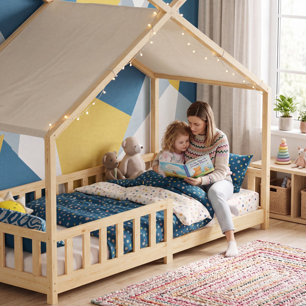 Letto a casa Rila in stile Montessori con protezione anticaduta 90x200 cm [en.casa]