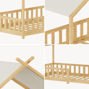 Letto a casa Rila in stile Montessori con materasso e protezione anticaduta 90x200 cm [en.casa]