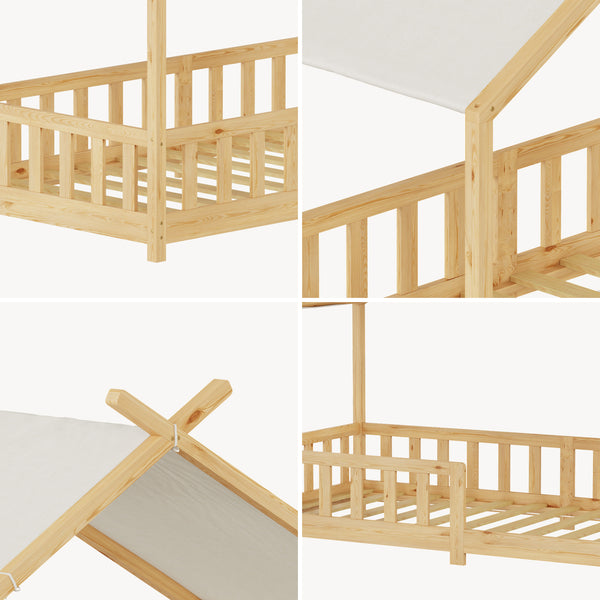 Letto a casa Rila in stile Montessori con materasso e protezione anticaduta 90x200 cm [en.casa]