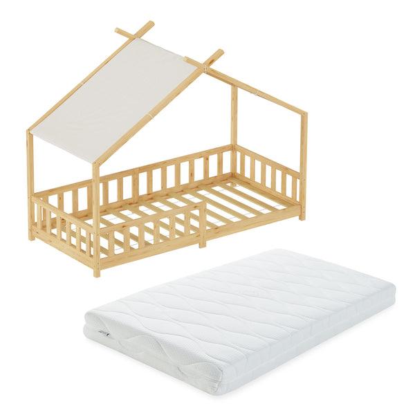 Letto a casa Rila in stile Montessori con materasso e protezione anticaduta 90x200 cm [en.casa]